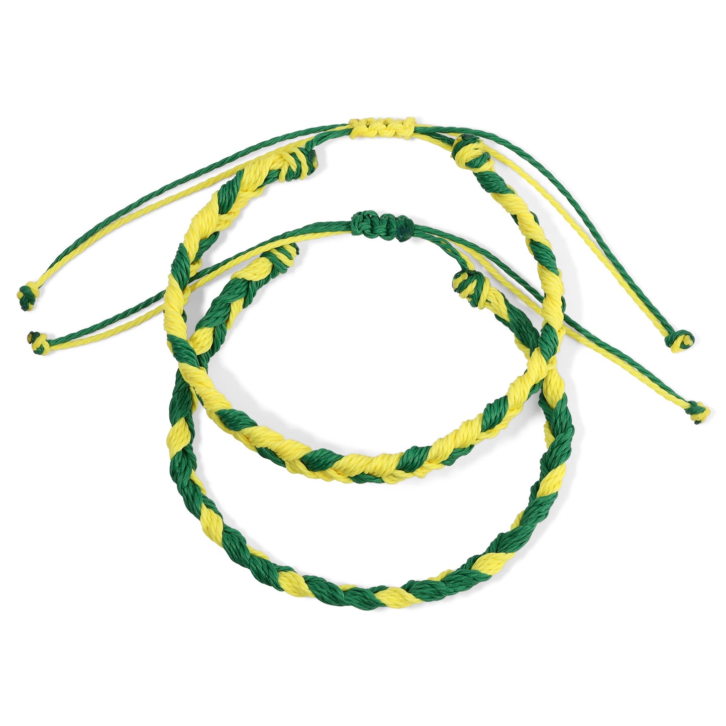 green and yellow braided string bracelets
