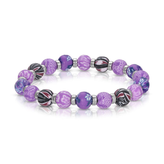 purple petals clay bead bracelet