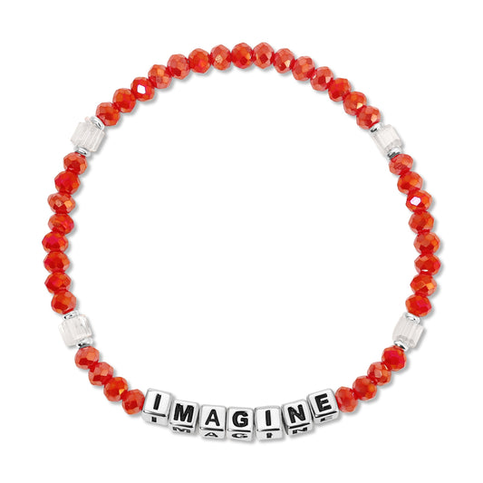 red beaded bracelet with imagine letter beads