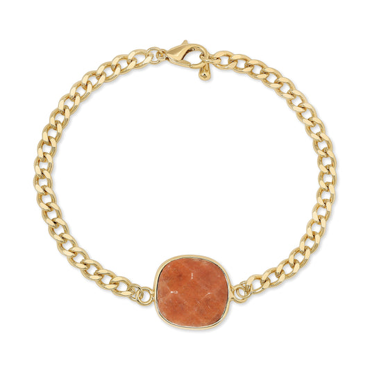 sunstone faceted stone with 14k gold plated curb chain bracelet