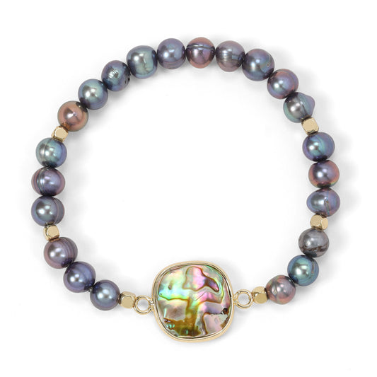 black pearl & abalone faceted stone bracelet