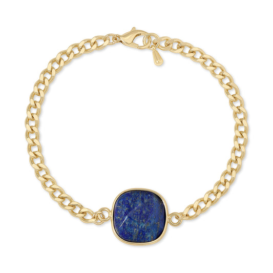 lapis faceted stone with 14k gold plated curb chain bracelet