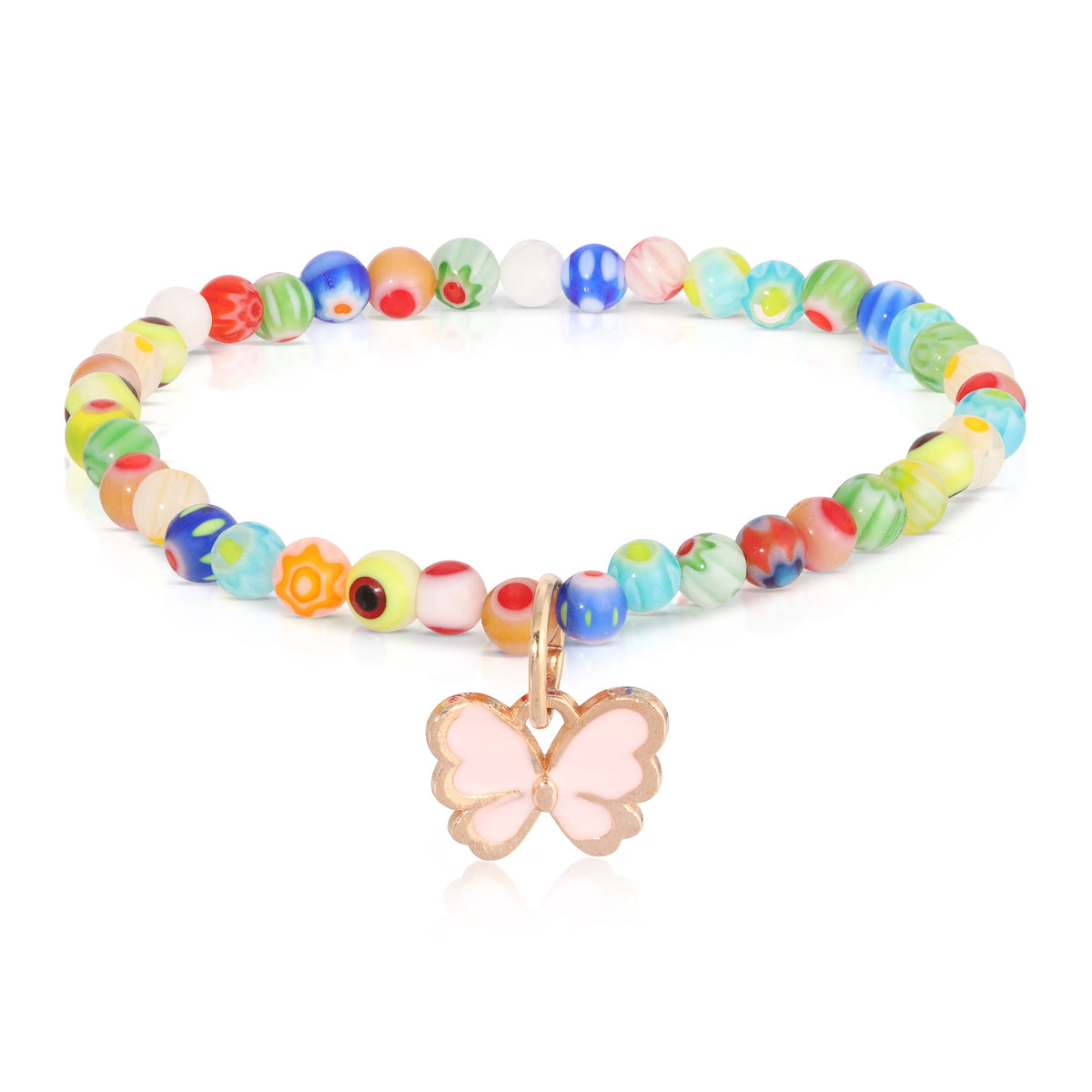 colorful beaded bracelet with butterfly charm