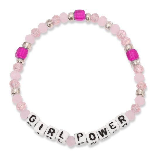 pink and white girl power beaded bracelet
