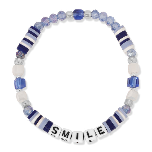 smile bracelet with blue and white beads