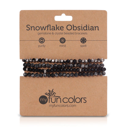 snowflake obsidian spiritual gemstone 4 bracelet stack