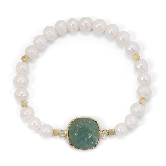 pearl & moss agate faceted stone bracelet
