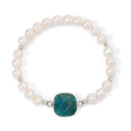 pearl & chrysocolla faceted stone bracelet
