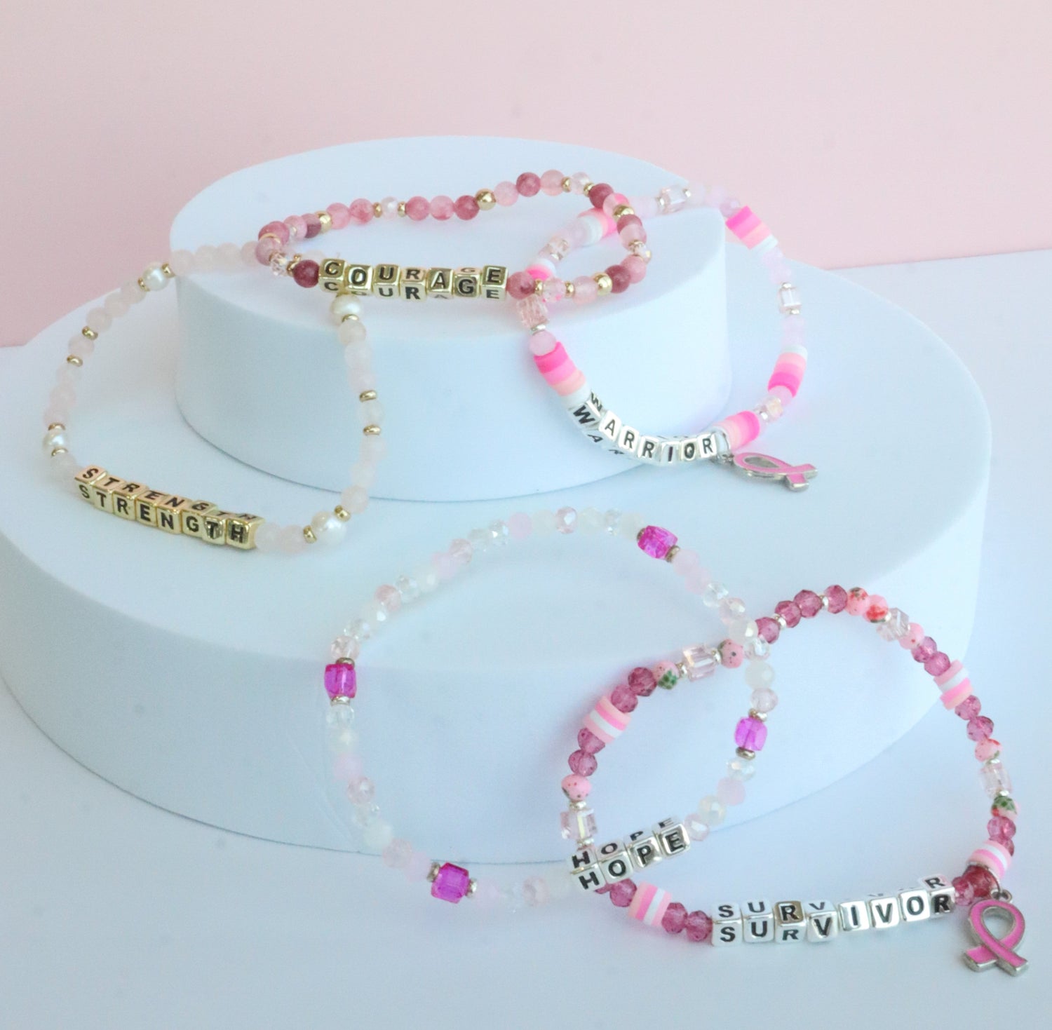 Breast Cancer Awareness Colorful Word Bracelets