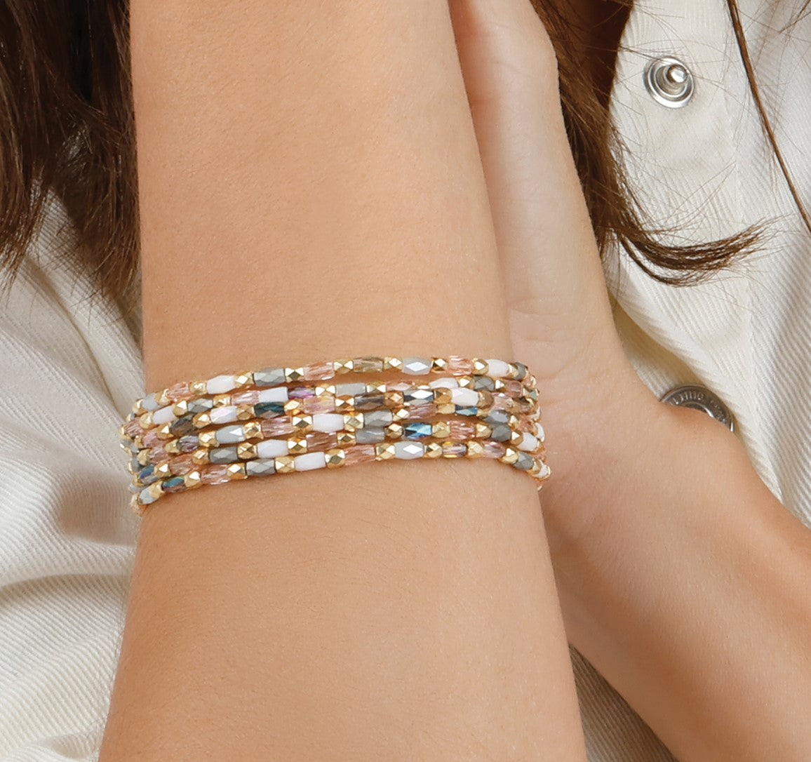 Crystal Mix Bracelets - Petite Beveled Column Crystals with Gold and Silver Accents