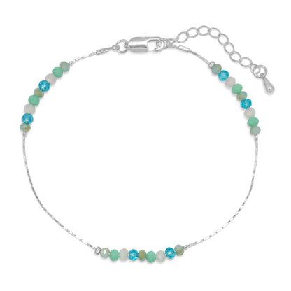 seaside crystal & silver chain ankle bracelet
