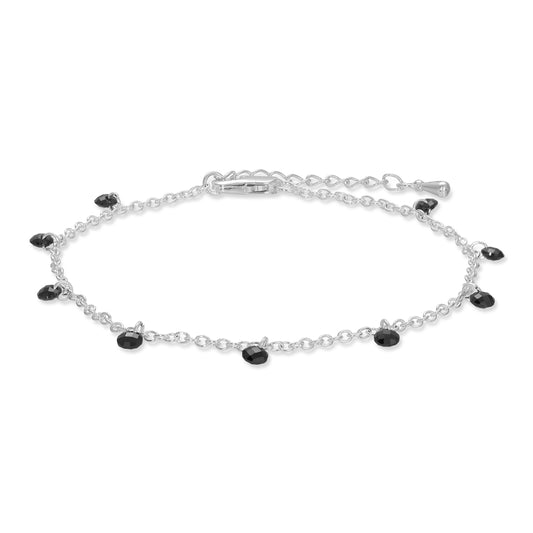 black crystals & silver chain ankle bracelet