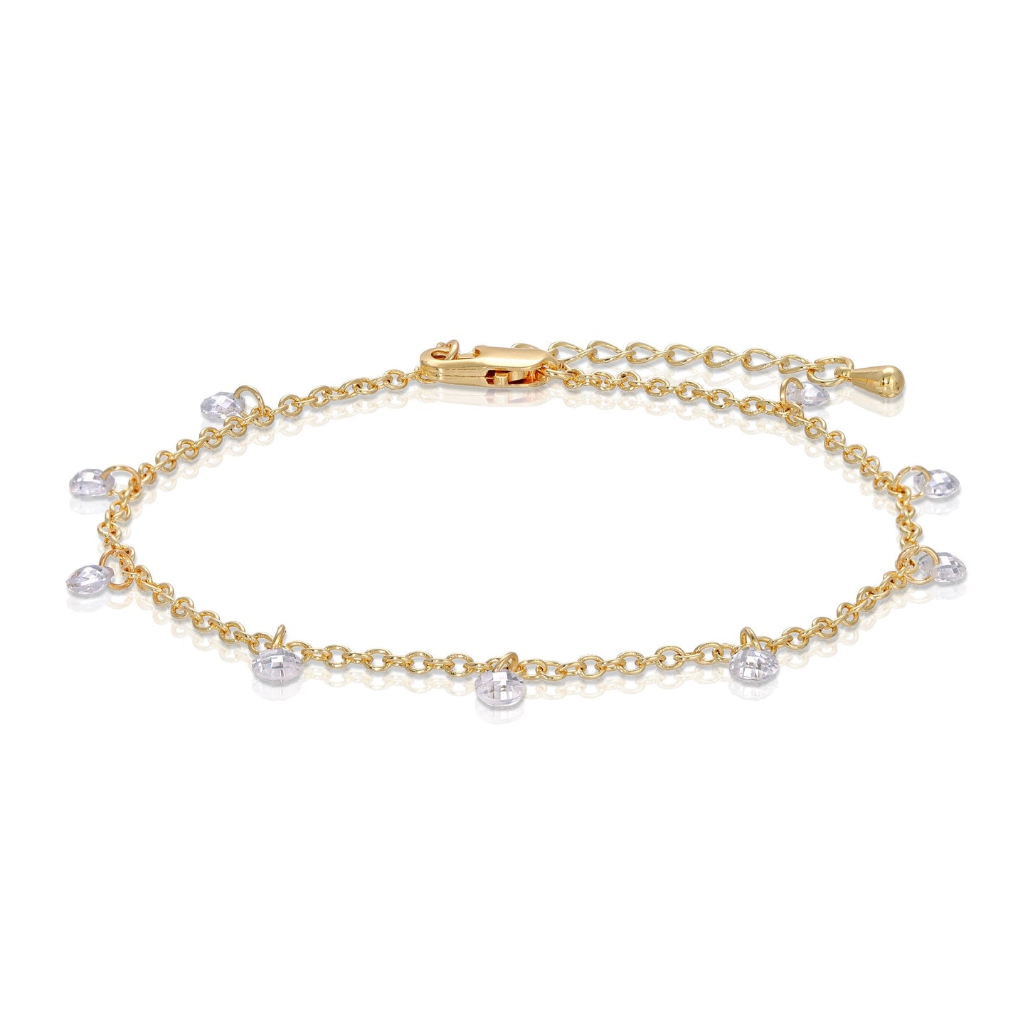 gold bracelet with dangling stones