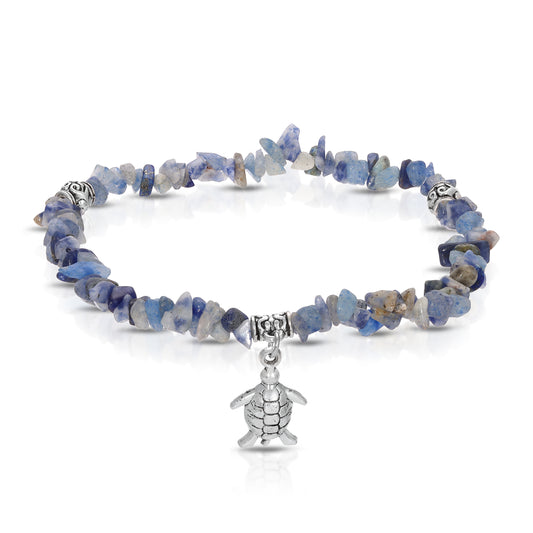 denim sodalite & silver turtle charm ankle bracelet