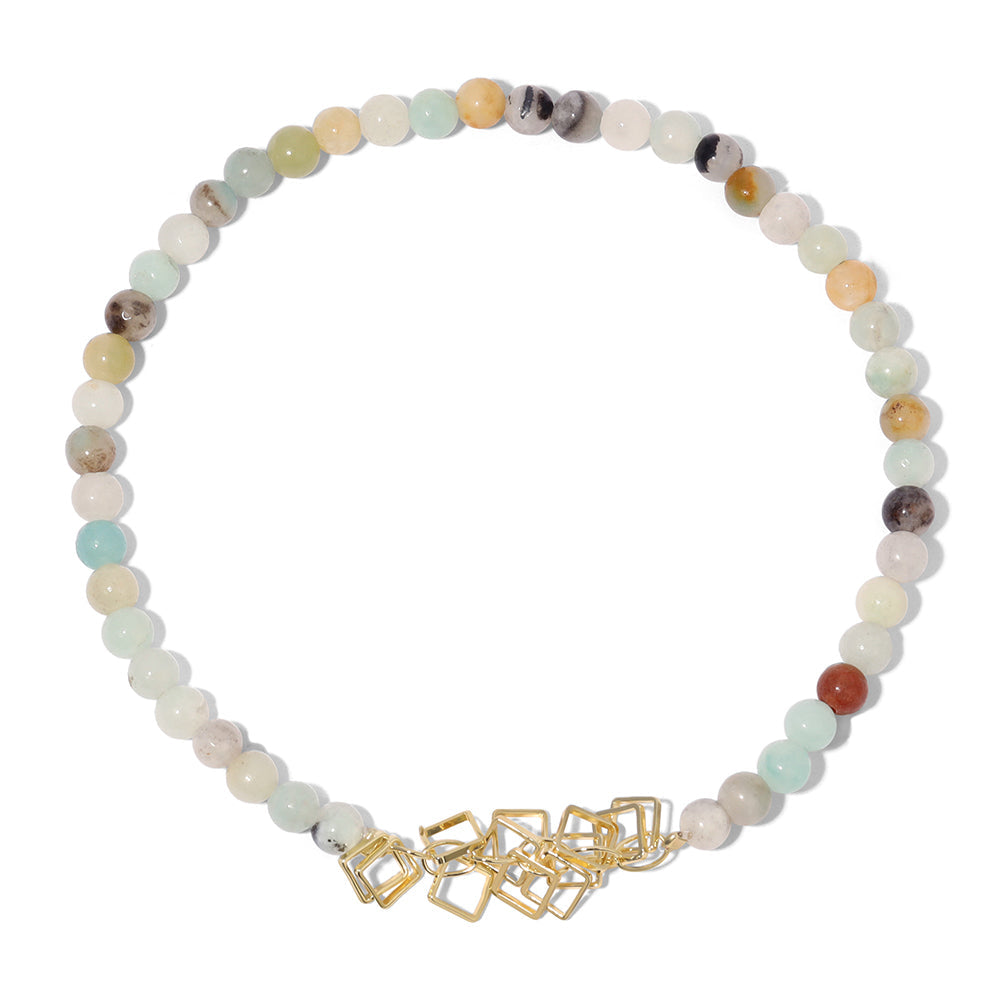Amazonite Gemstone and Paperclip Charm Anklet