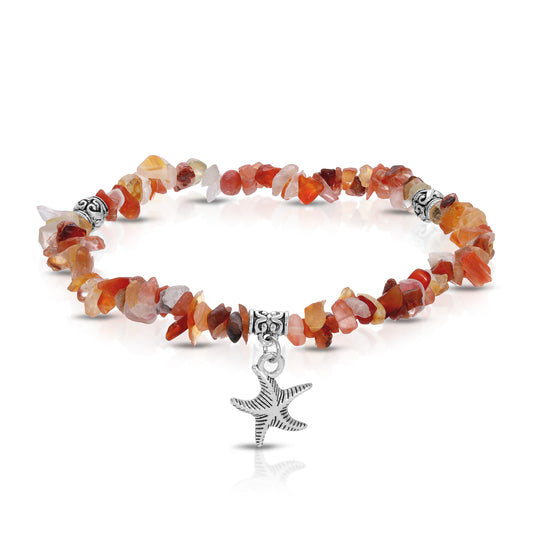red agate & silver star charm ankle bracelet