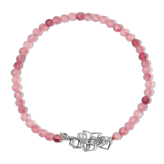 Pink Persian Jade & Paperclip Charm Anklet