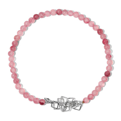 Pink Persian Jade and Paperclip Charm Anklet