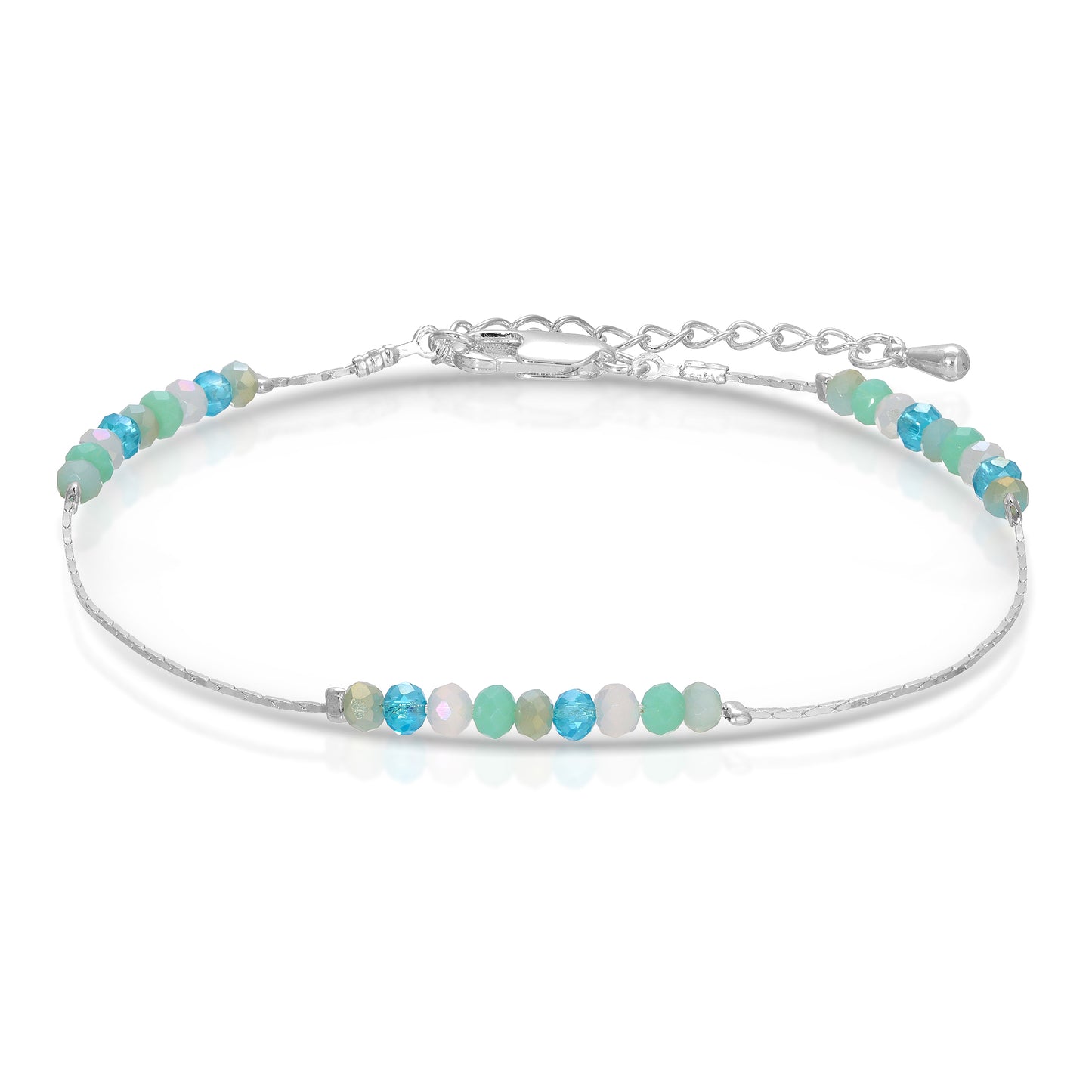 seaside crystal & silver chain ankle bracelet