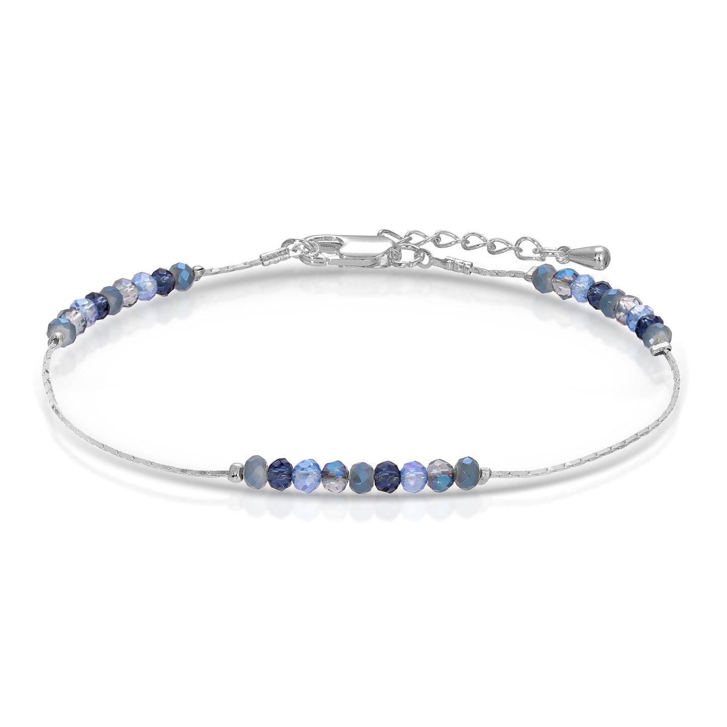 delicate beaded bracelet with blue and silver beads