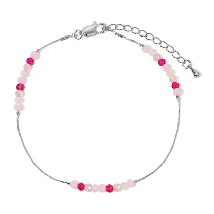 Pink Mix Crystal and Silver Chain Anklet