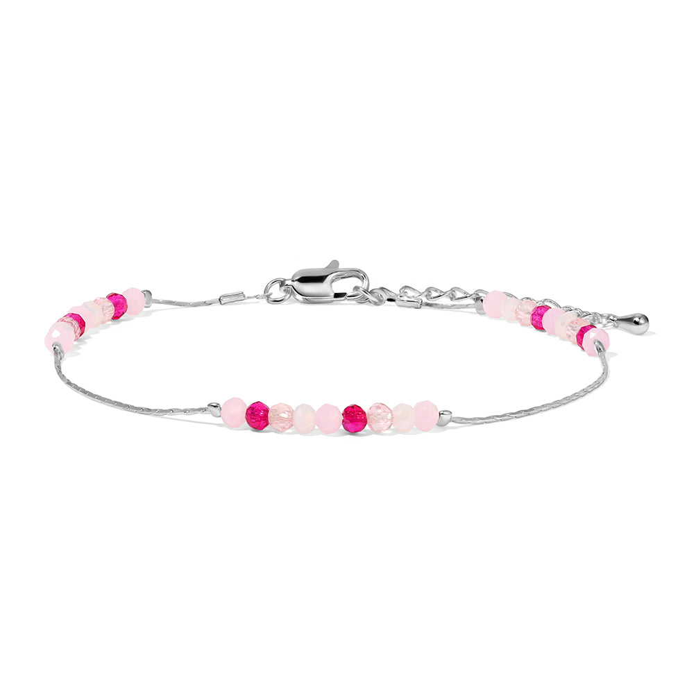 Pink Mix Crystal and Silver Chain Anklet