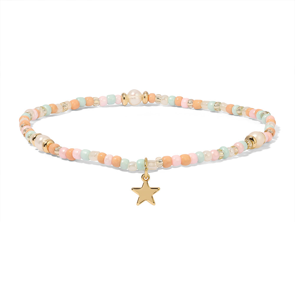 multicolor beaded bracelet with gold star charm