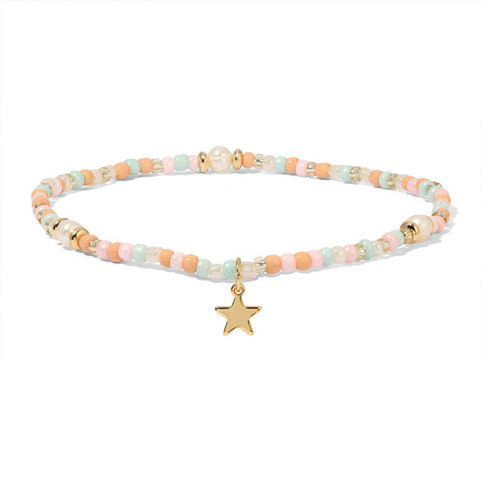 multicolor beaded bracelet with gold star charm