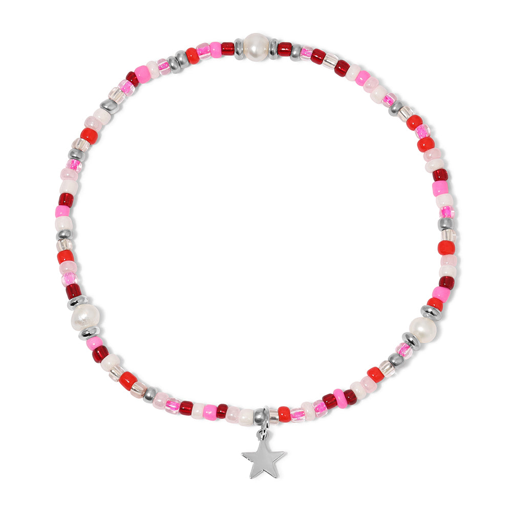 Flamingo Seed Bead & Pearl Ankle Bracelet