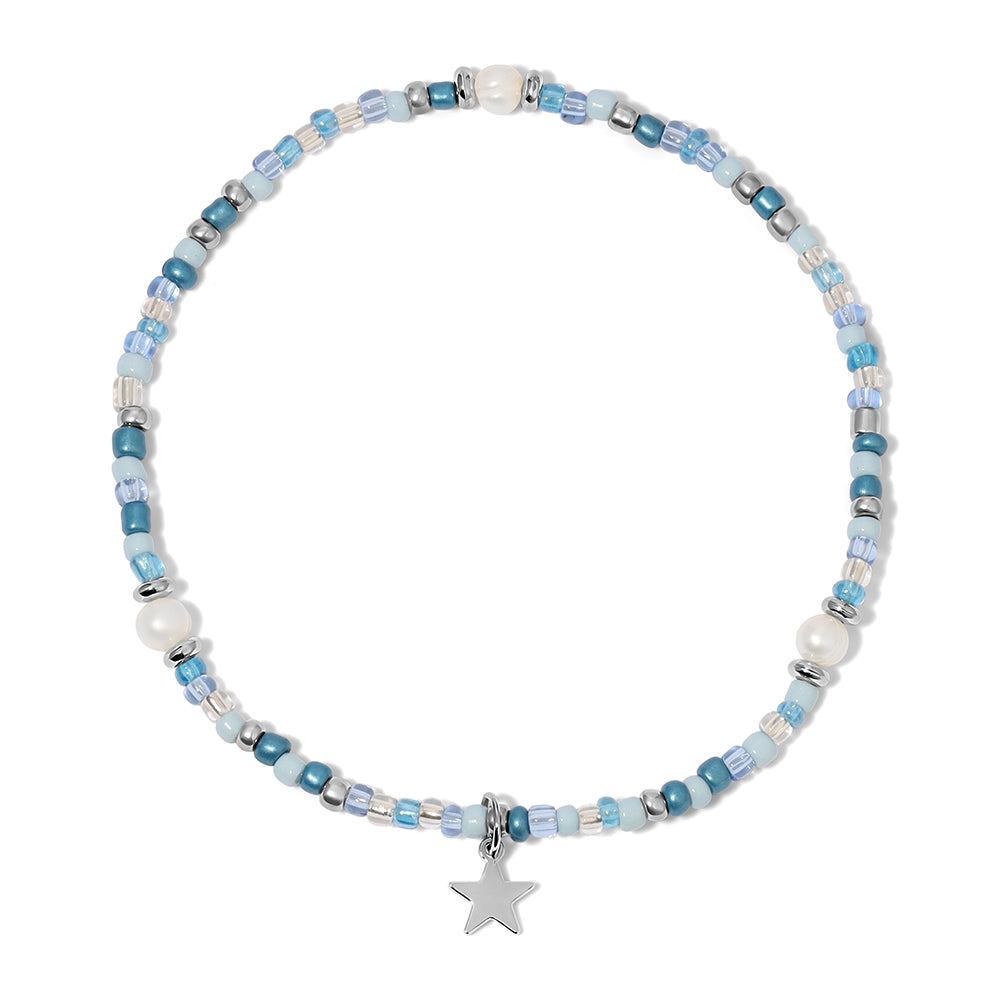 ocean blue seed bead & pearl ankle bracelet