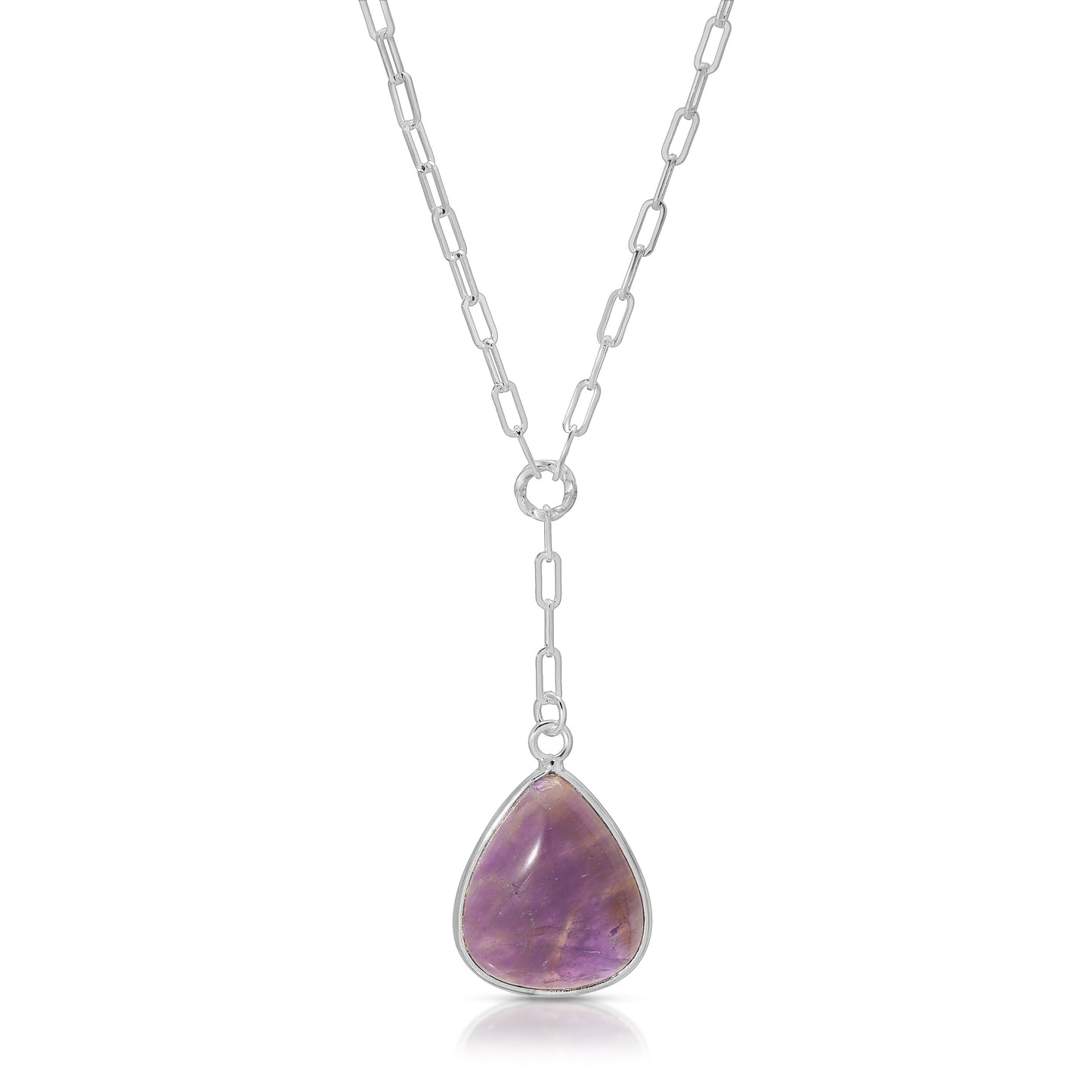 purple teardrop gemstone necklace with silver chain