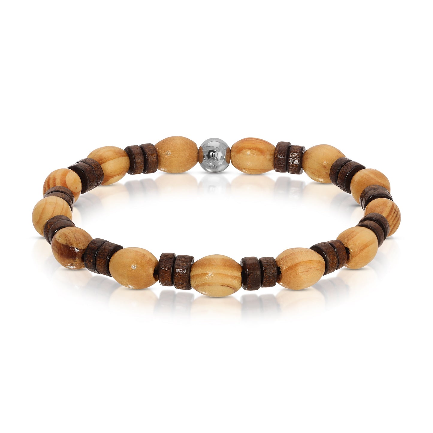 wooden bead bracelet with metal accent