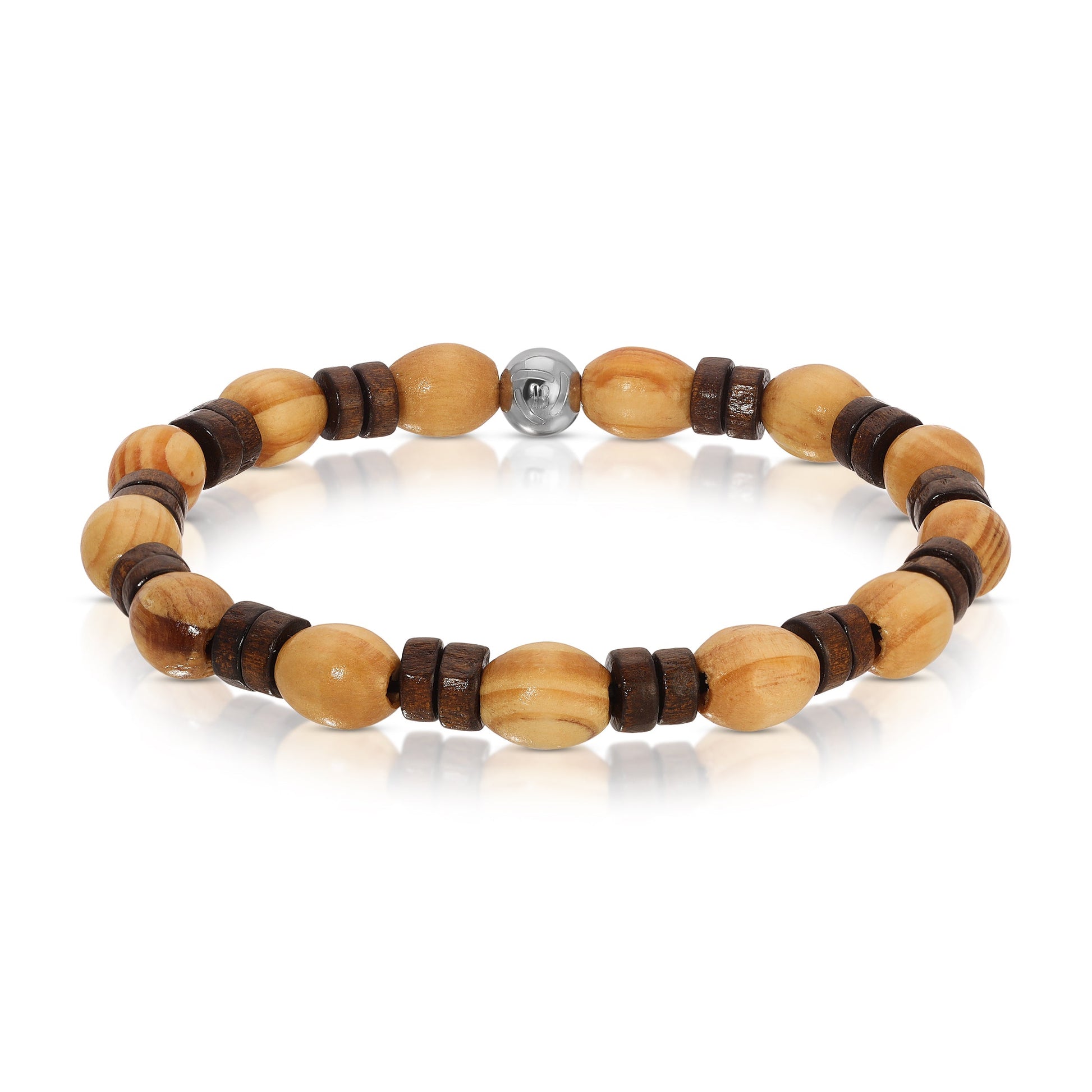 wooden bead bracelet with metal accent