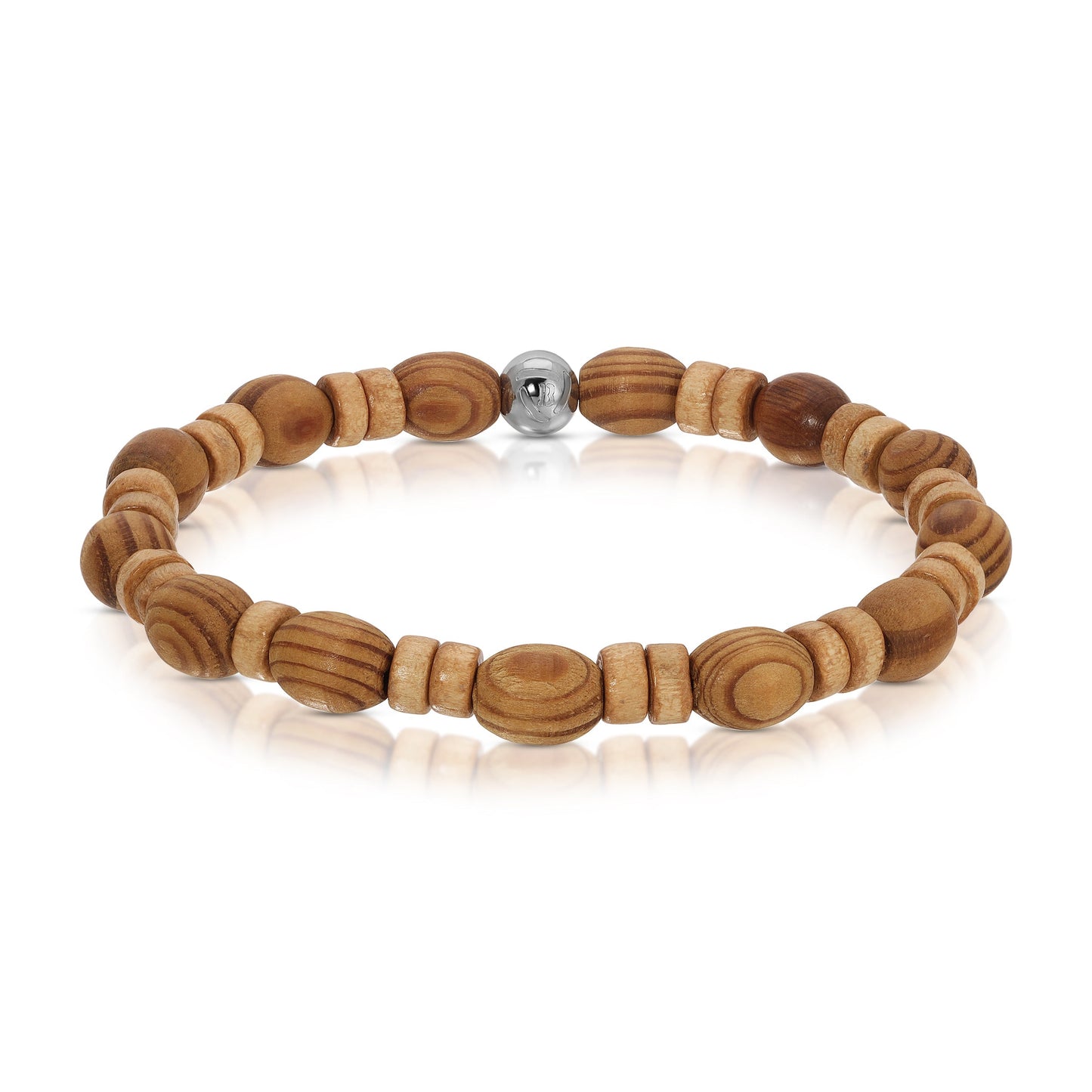 wooden bead bracelet with silver accent