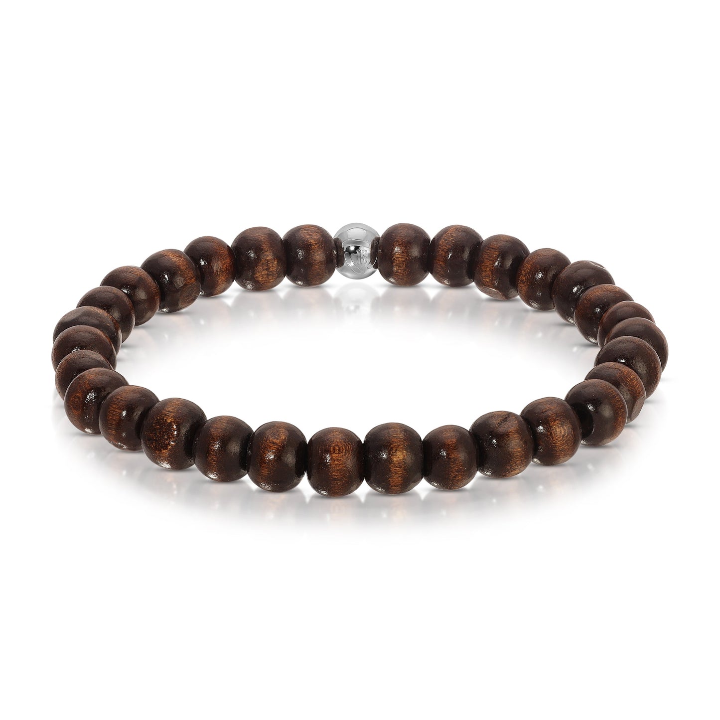 wooden bead bracelet with metal accent