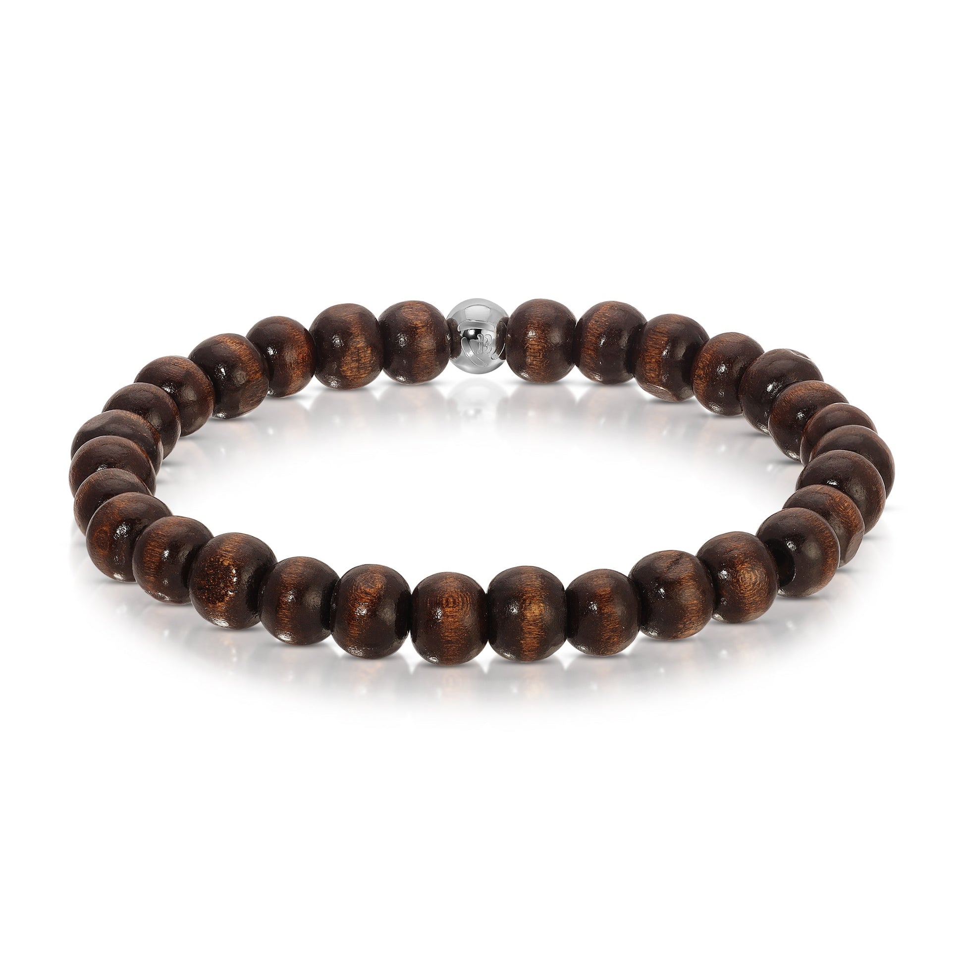 wooden beaded bracelet on white background