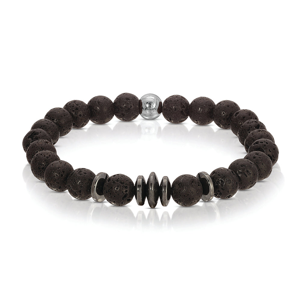 black beaded bracelet with metallic accents