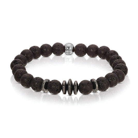 black beaded bracelet with metallic accents