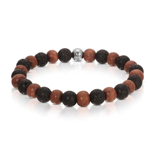 Red Pear Wood and Lava Stone Bracelet