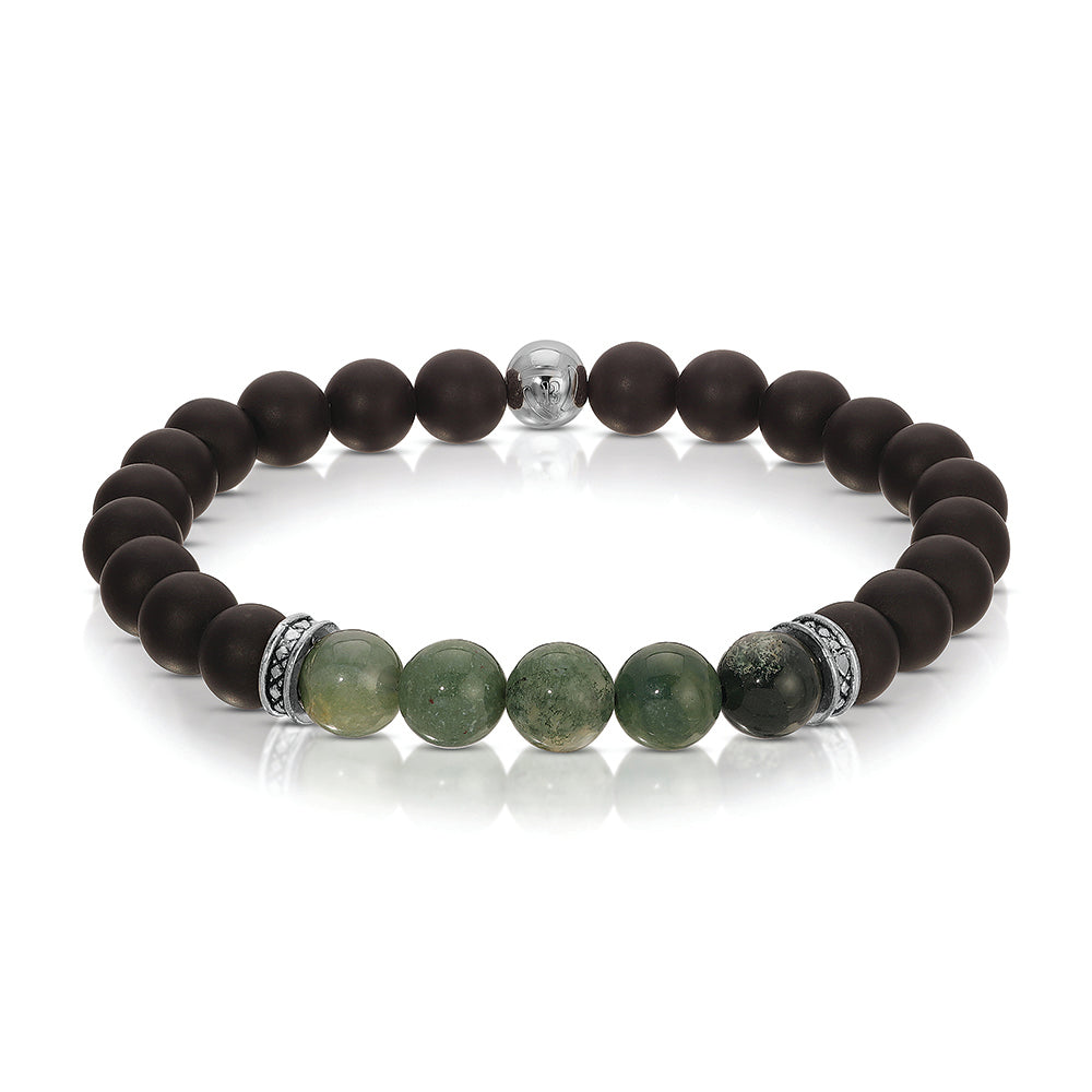 elegant mens agate and silver beaded bracelet