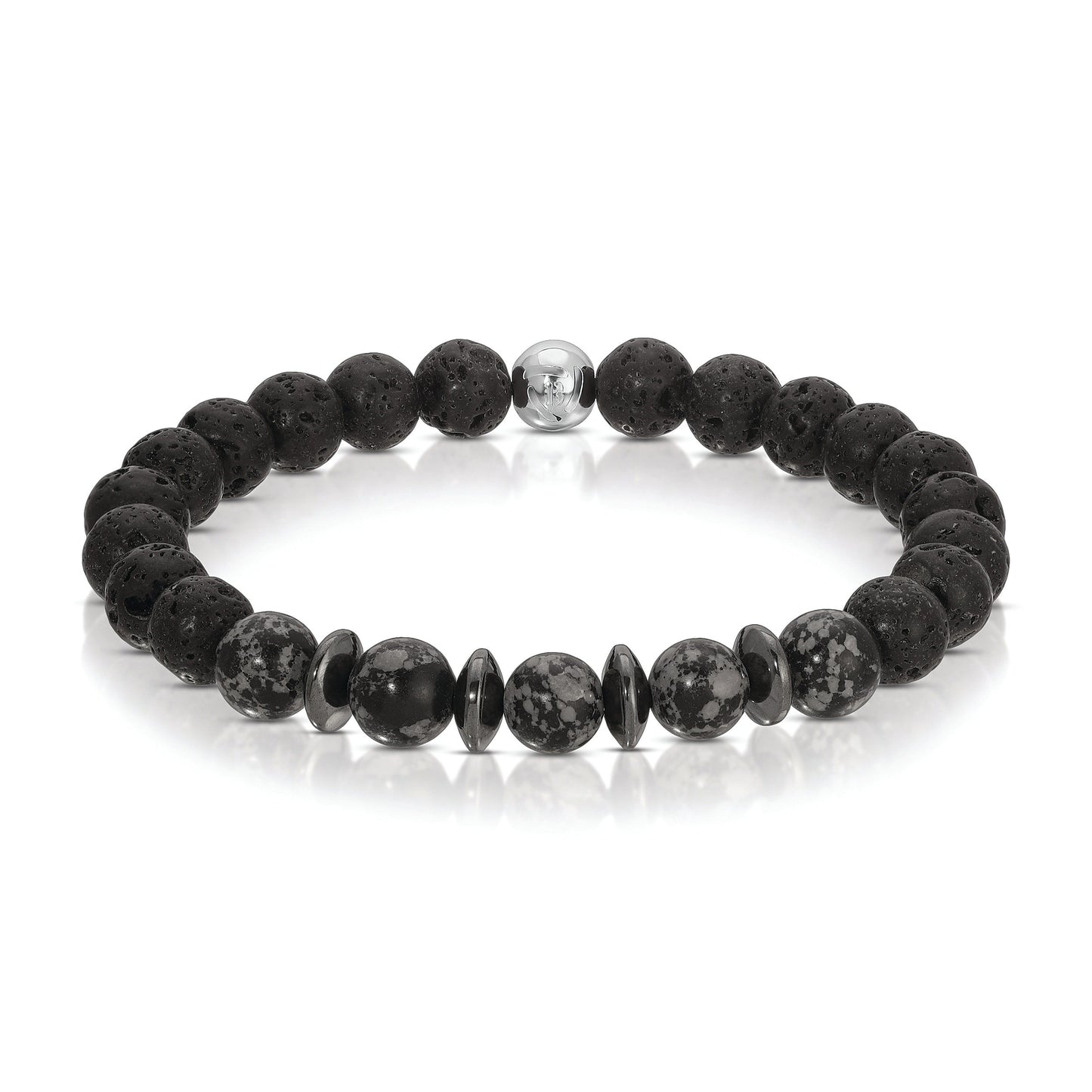 black lava bead bracelet with silver accent