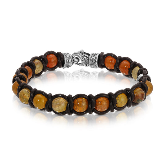 Dragon Vein Onyx w/Black Leather Bracelet
