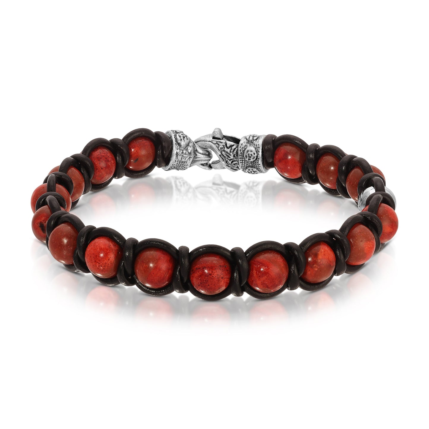red beaded bracelet with silver clasp