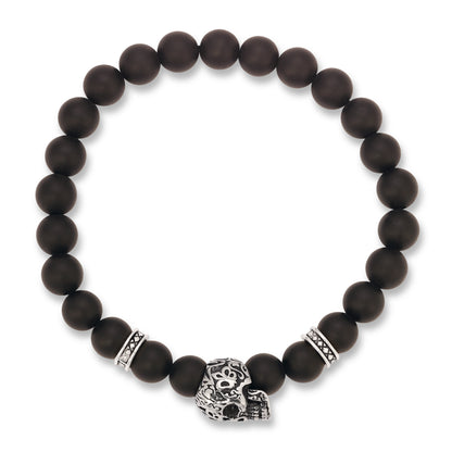 Steel Skull & Matte Black Onyx Bracelet