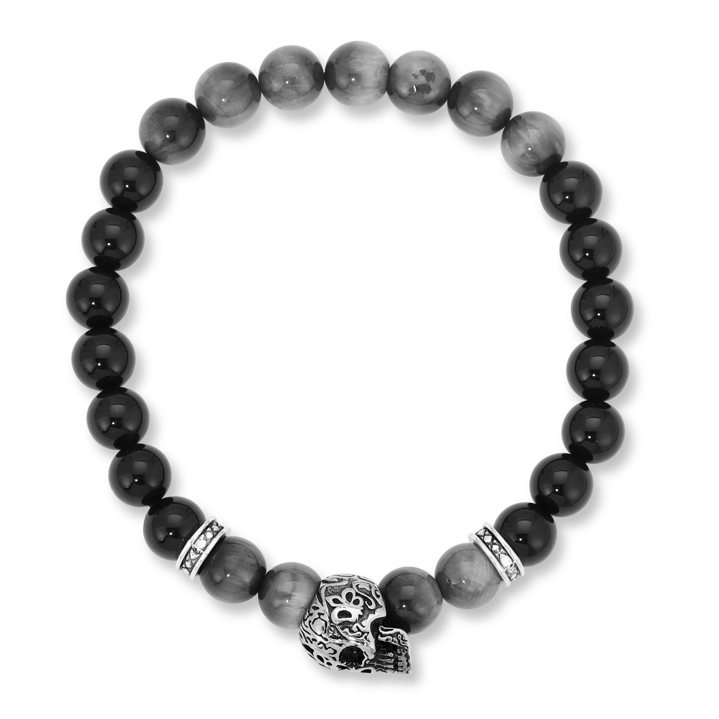 Steel Skull with Eagle Eye and Black Onyx Bracelet