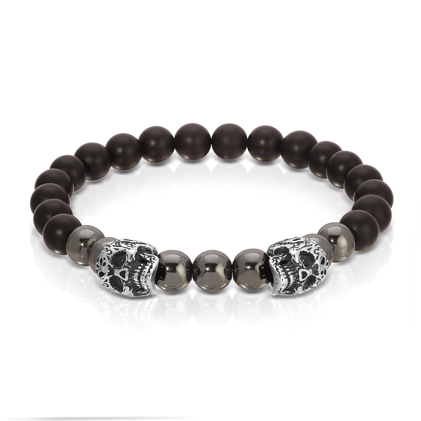 black beaded bracelet with skull design