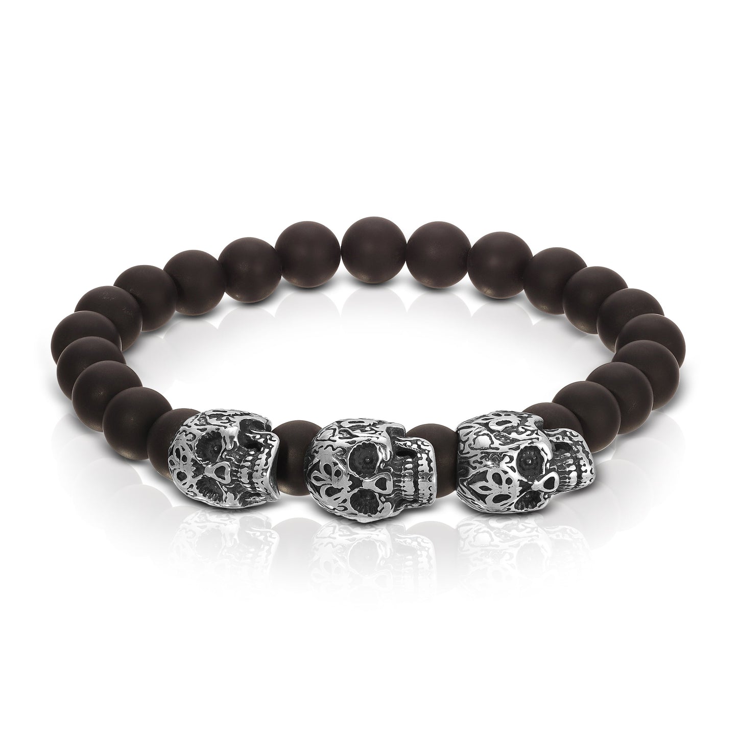 black bead bracelet with skull charms