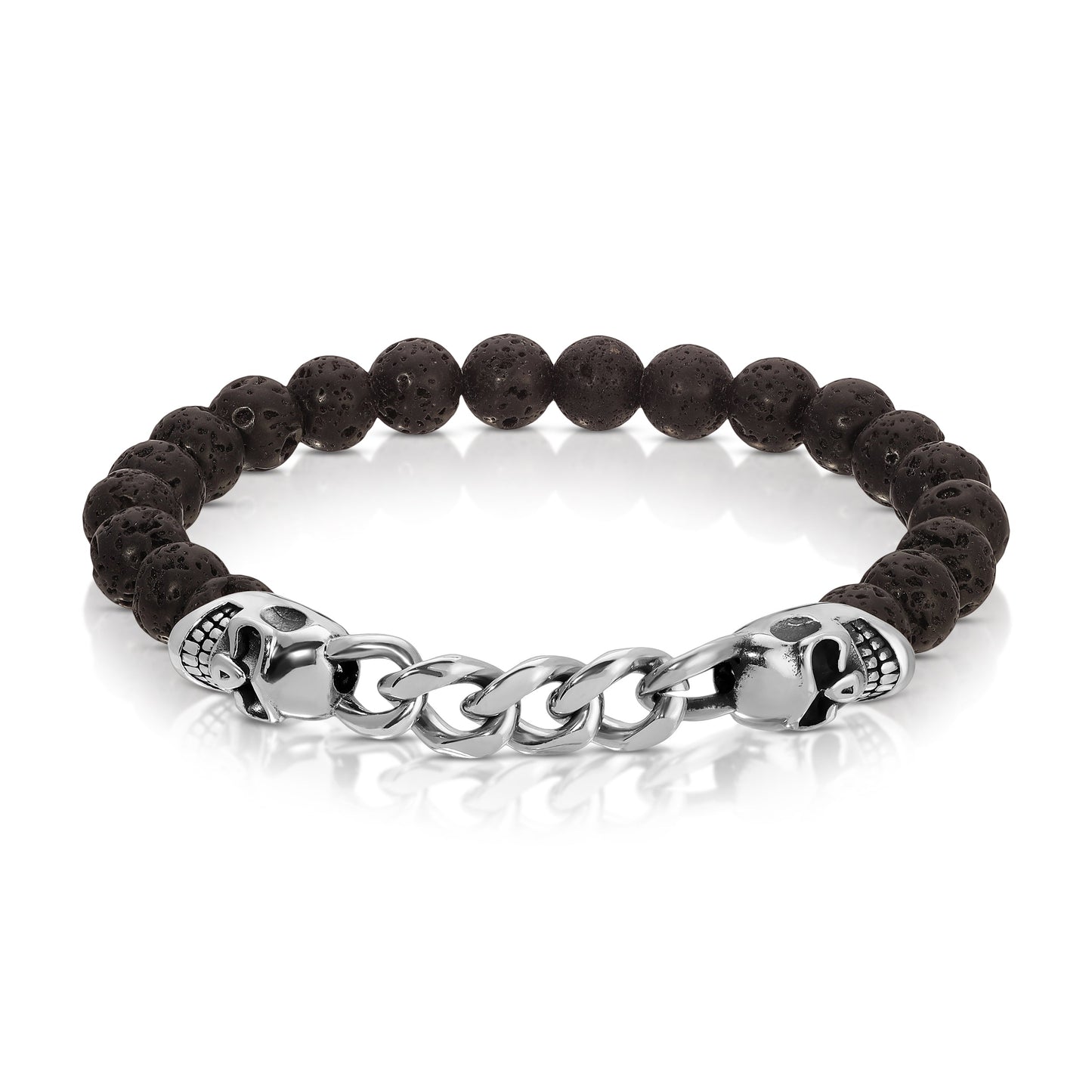 lava rock bead bracelet with skull detail