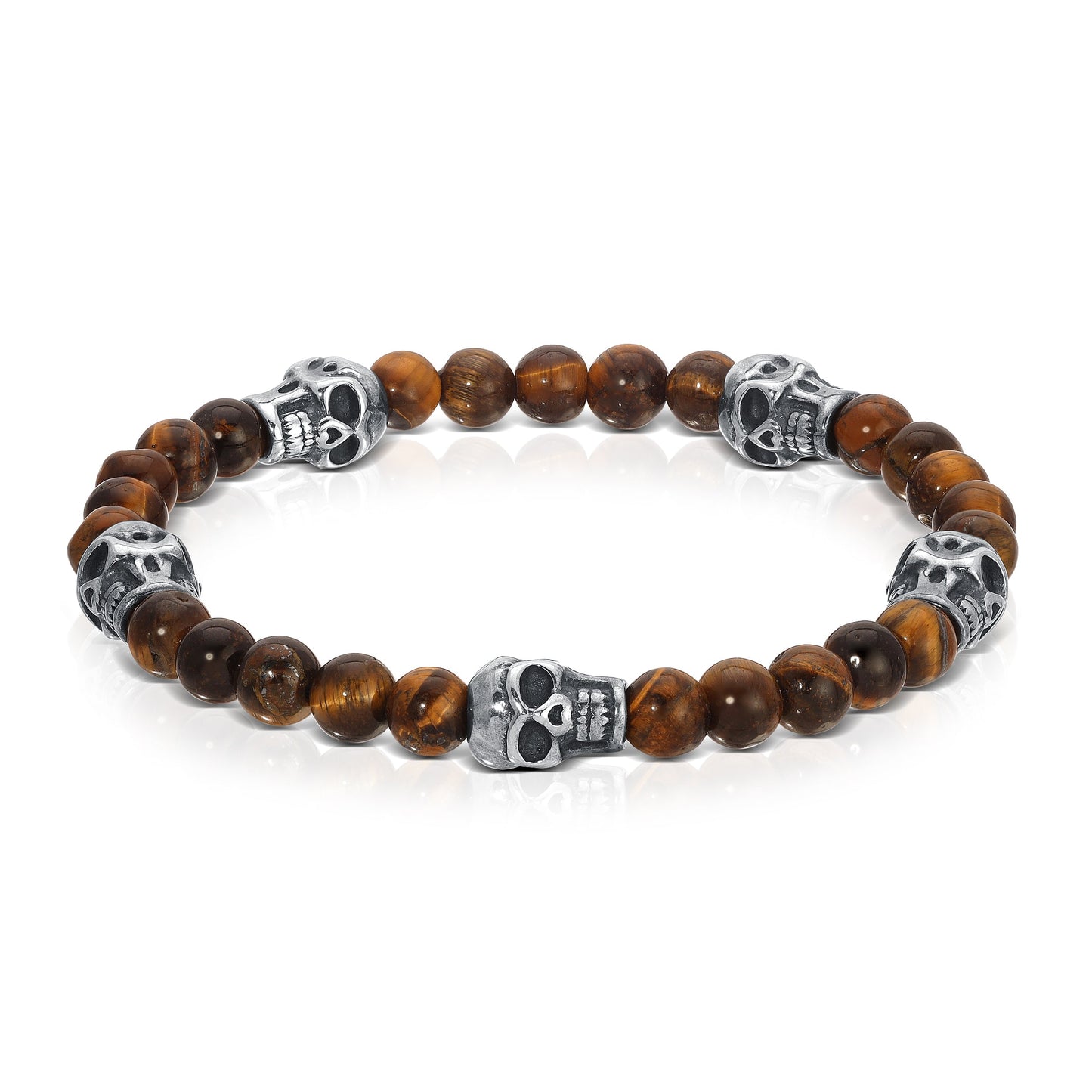 tiger eye bead bracelet with skull charms