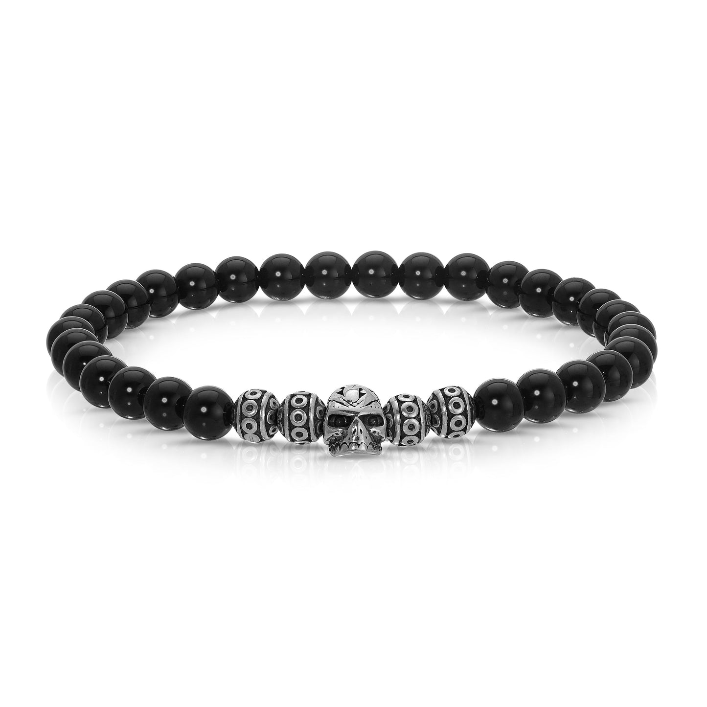 beaded skull bracelet black and silver design